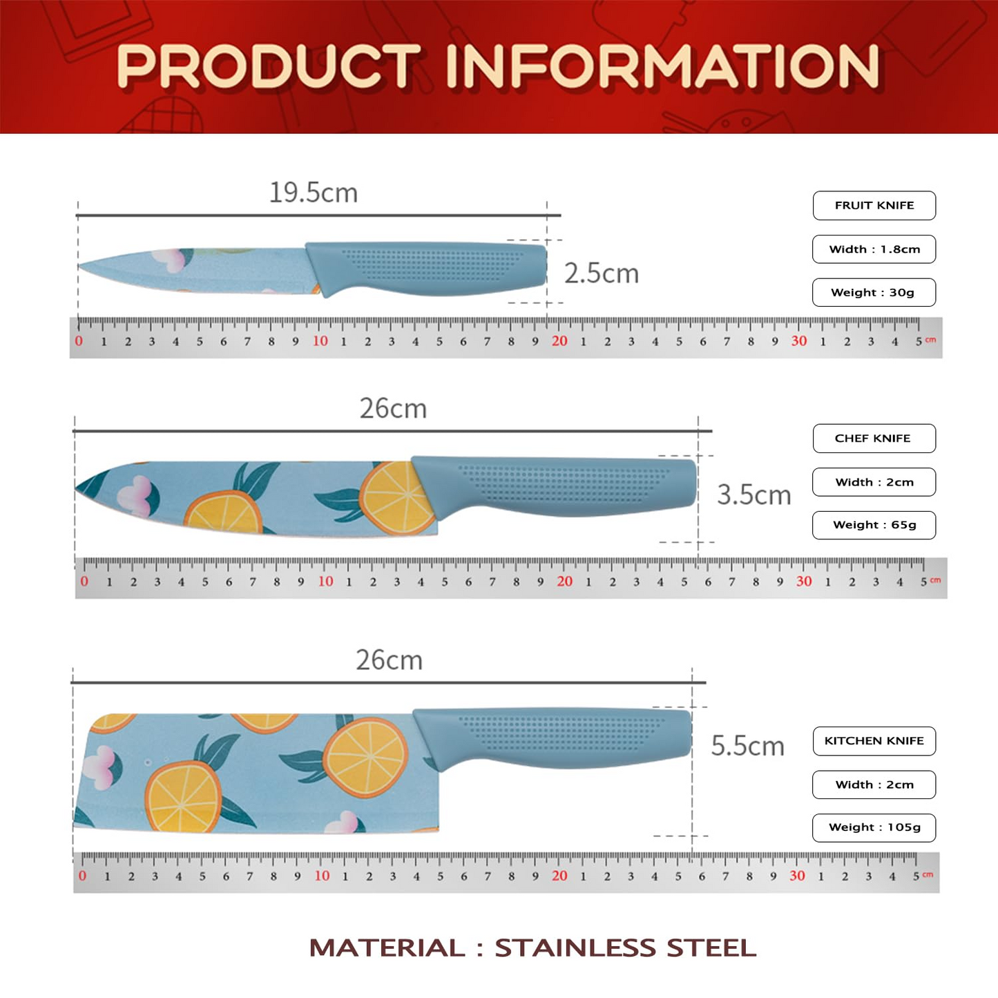 PRINTED KNIFE SET (PACK OF 3)